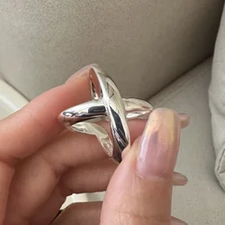Personality Silver Color Wide Thick Cross Open Adjustable Rings for Women Fashion Jewelry Party Gifts