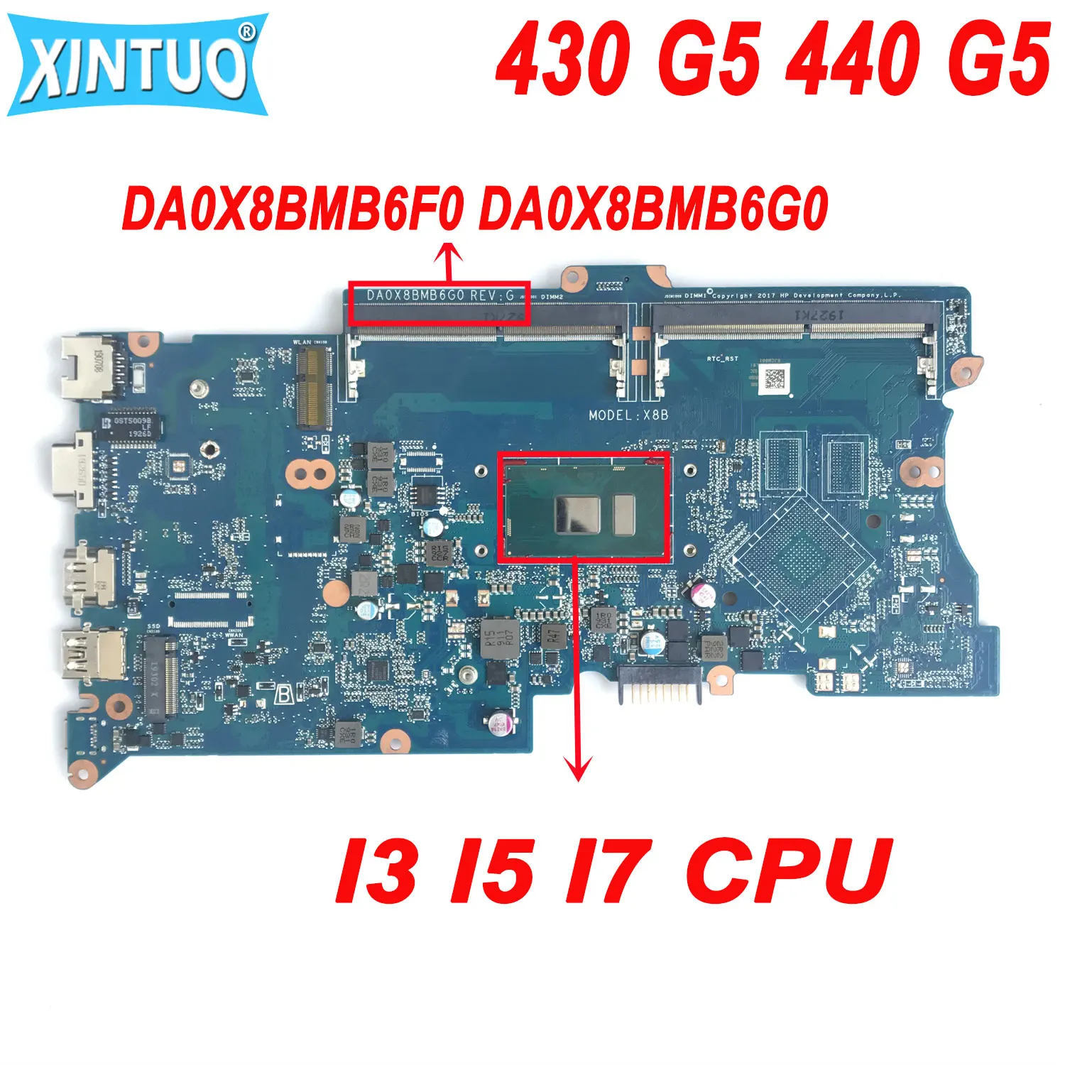 

DA0X8BMB6F0 DA0X8BMB6G0 for HP ProBook 430 G5 440 G5 Laptop Motherboard with I3 I5 I7 CPU L01042-601 L01042-001 DDR4 100% Tested