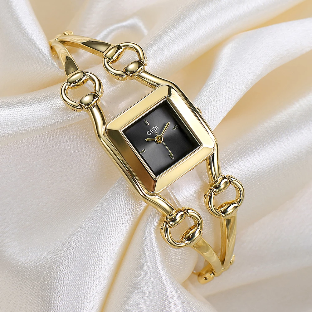 

GEDI Роскошные минималистичные высококачественные квадратные часы-браслет женские золотые, серебряные модные уникальные водонепроницаемые женские кварцевые часы