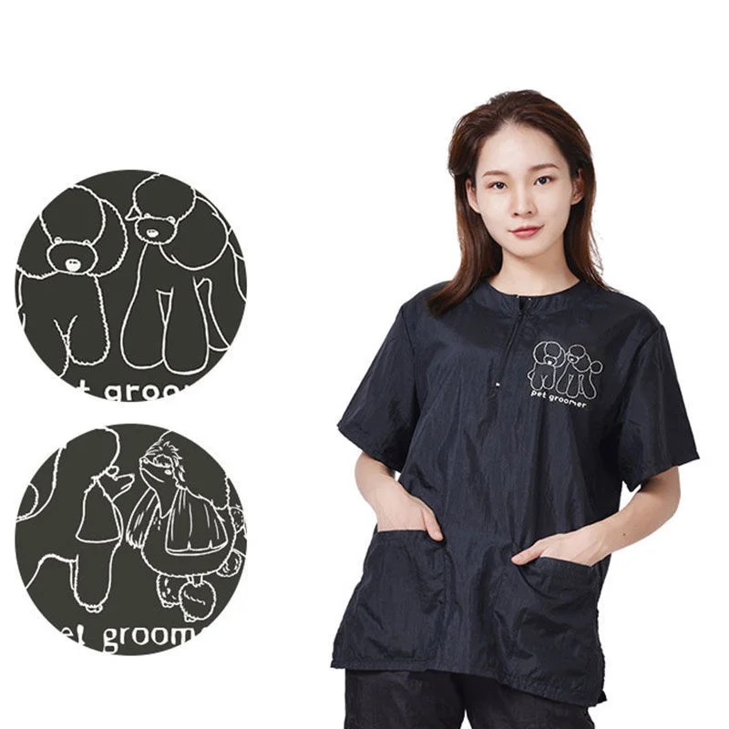 Pet Grooming Clothing Waterproof Work Clothes For Pet Stores Short Sleeved Tops Anti Hair And Anti-static Pet Groomer Smock 