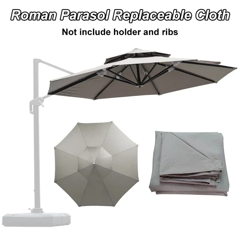 Roman Parasol Replaceable Cloth Double Layers Waterproof Parasol Cover Outdoor Patio Garden Umbrella Sunshade Cover