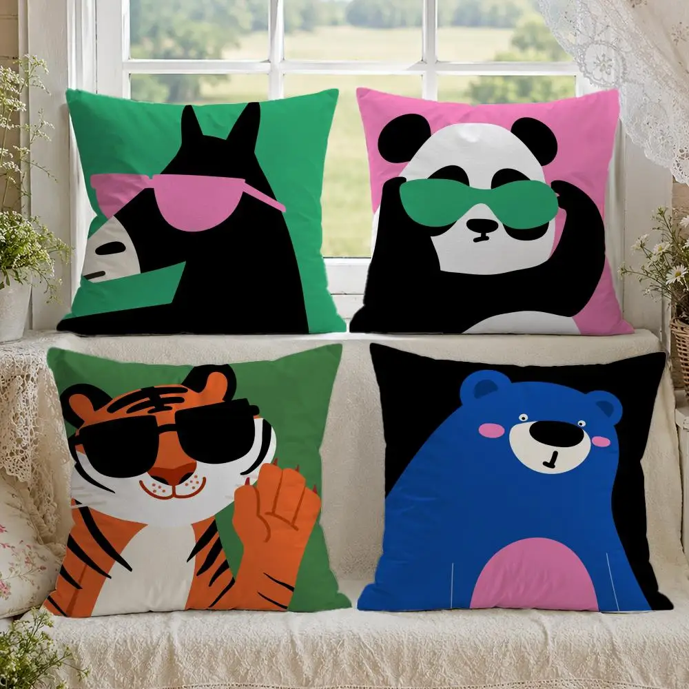 Cartoon animal 8 Pillow Case Premium Linen Cushion Cover Soft Textured for Sofa Couch Bed Chair Living Room Bedroom Home Decor