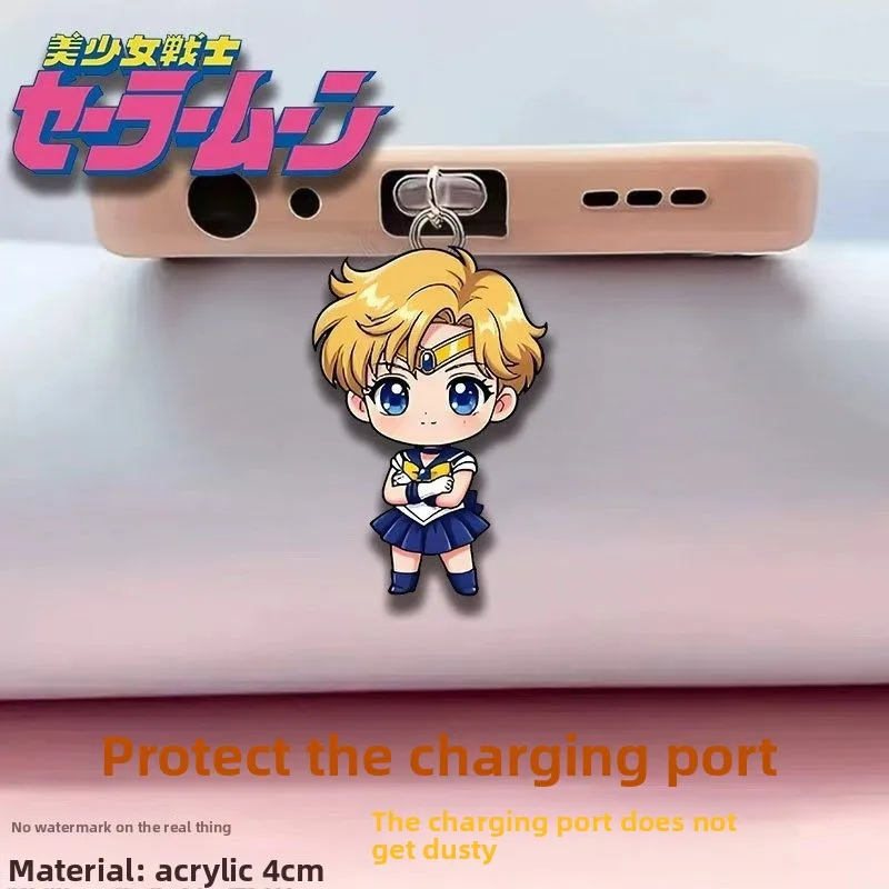 4PCS Sailor Moon Cute Cartoon Big Head Character Fan Merch Type-C Anti Dust Plug Decorative Mobile Phone Hanging Bag Charm view 3