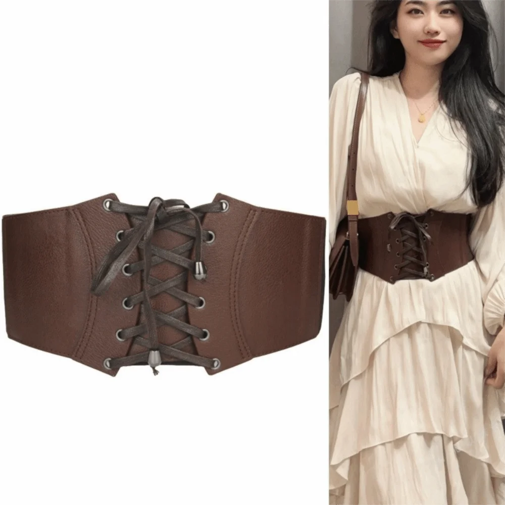 

Корсет из искусственной кожи в стиле ретро, эластичный утягивающий широкий пояс, однотонный пояс, широкие пояса для девочек