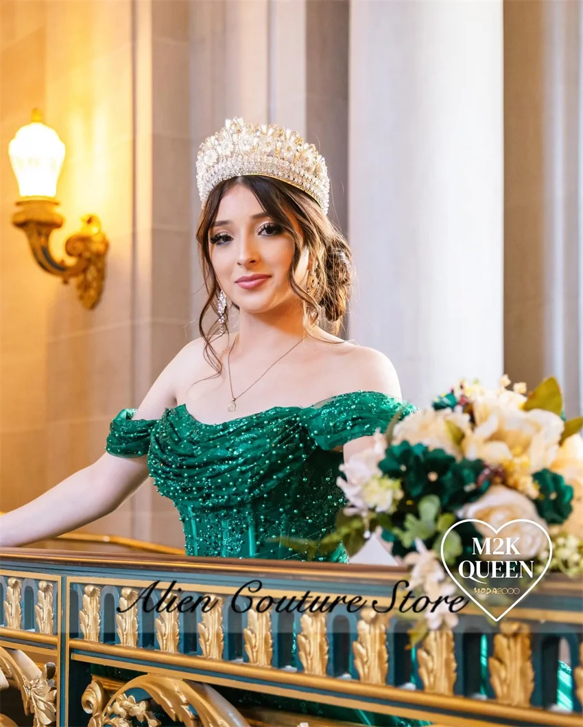 فستان Quinceanera أخضر أنيق ، حبة حبيبته ، لؤلؤ ، يزين ، ثوب الكرة الرقيق ، ثوب عيد الميلاد ، رداء الزفاف تخصيص