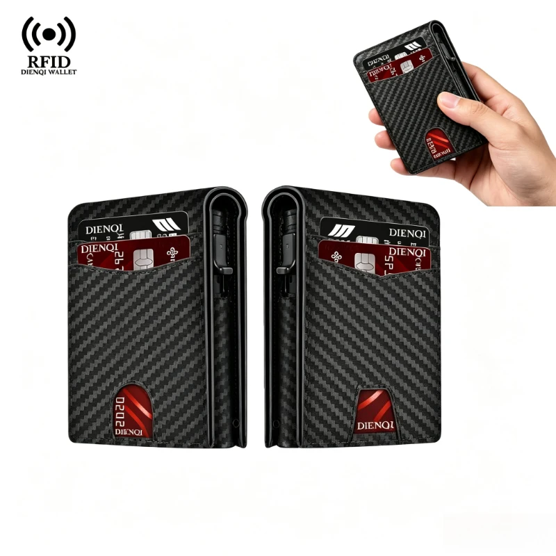 Ultradünne Minimalistische Geldbörse, Schneller Auswurfmechanismus RFID-geschützt Multi-Slot-Design Kompakt & Tragbar, Ideal für Herren