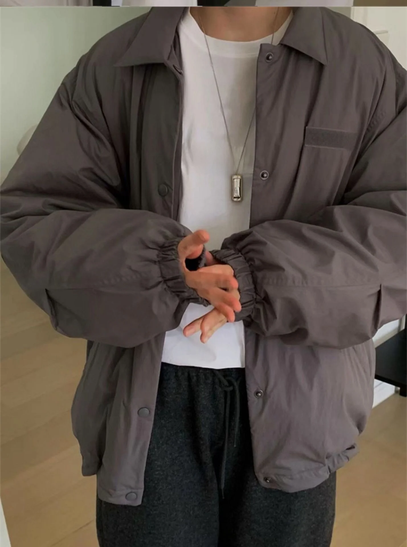 PREON 워크 가을 겨울 셀프 포 컬러 라펠 루즈 캐주얼 다운 재킷 아우터웨어 여성 패션 스트레이트 컷 긴 소매