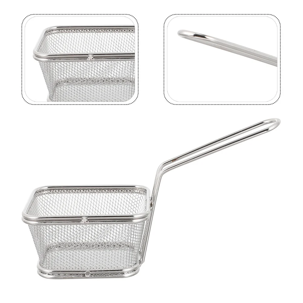 

Stainless Steel Silver Kitchen Frying Basket Heat Resistant Handle for Frying French Fries Chicken Wings Snack Basket Tool