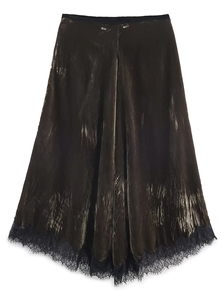 

Women Lace Splice Skirts 2025 Women Summer Autumn New Fashion Leisure Solid Color Skirts Women Elegant High Waist Skirts