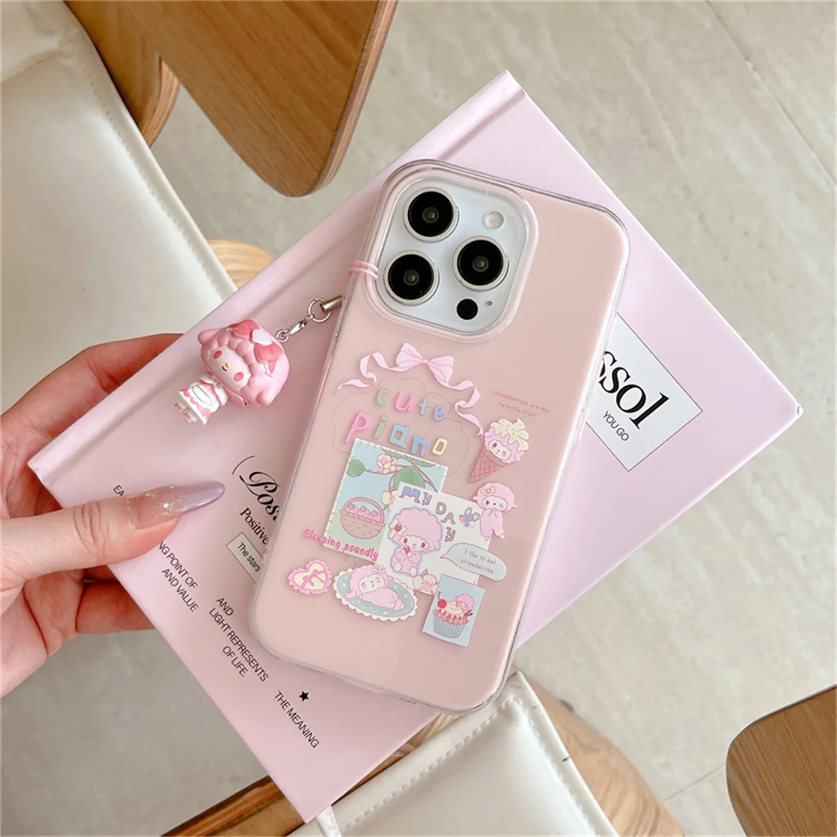 

Cute cartoon strawberry marshmallow cat Phone Case For iPhone 16 15 14 13 Pro Max fundas iphone 15 case Protective cover