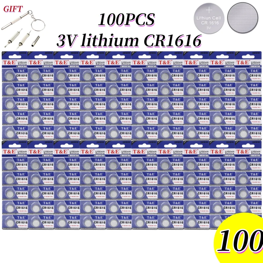 100PCS CR1616 3V Lithium battery DL1616 BR1616 ECR1616 5021LC L11 L28 LM1616 CR 1616 Button Battery Coin Cell Button Batteries