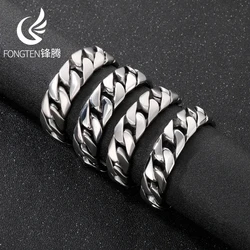 Fongten Cuban Chain Bracelet For Men Shiny Matte Stainless Steel Heavy Male Bracelets Bangle Silver Color Curb Jewelry