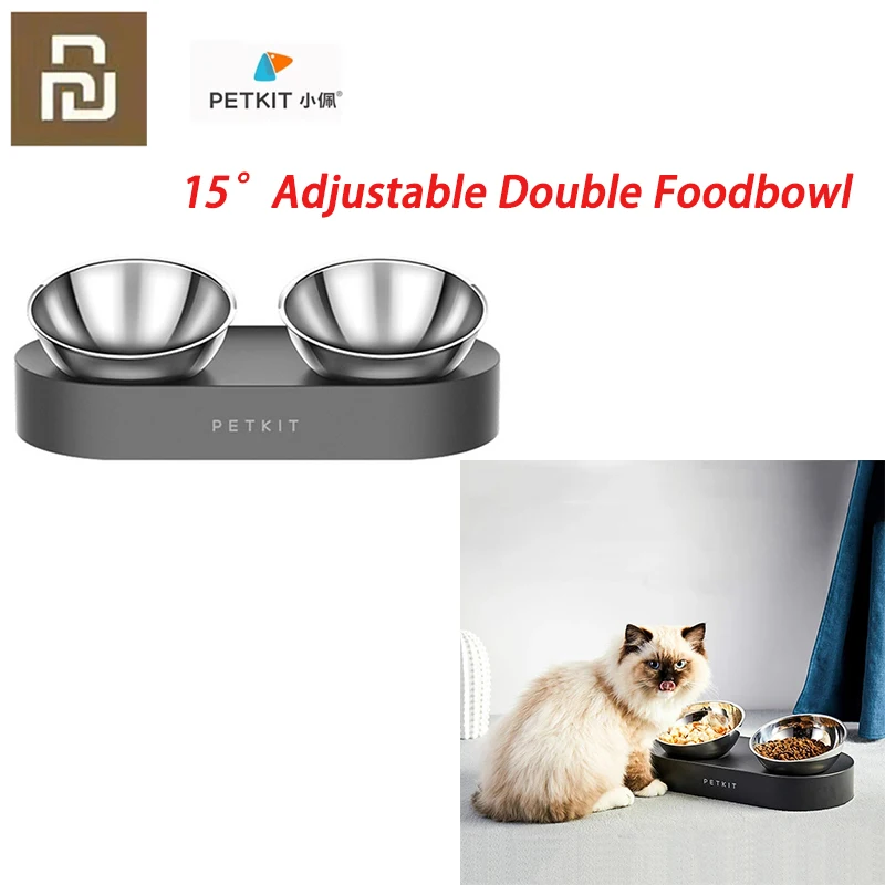 Youpin New PETKIT Stainless Steel Double Bowls FRESH Nano 15° Adjustable Pet Cat Food Bowl for Pets Feeding