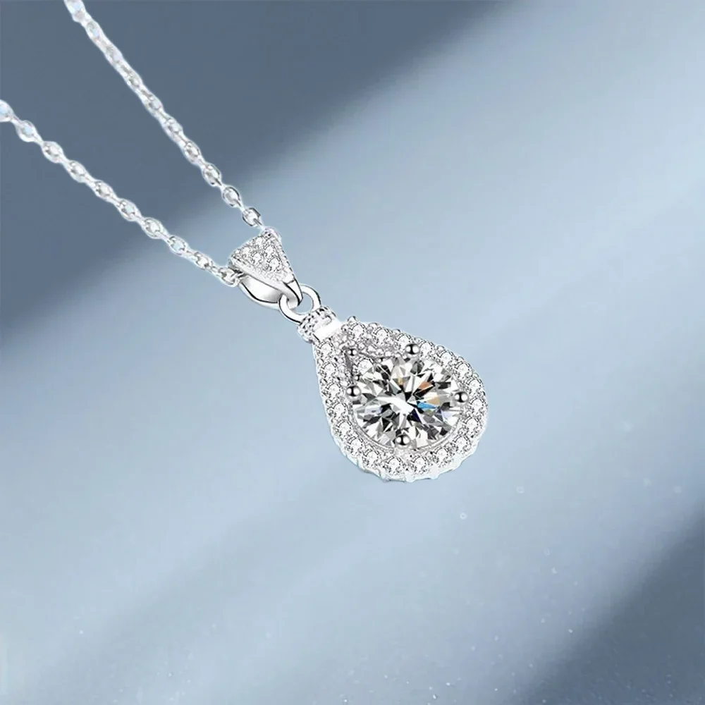 

Sparkling 1/2/3/5ct Diamond Water Drop Pendant for Girlfriend Jewelry, PT950 Platinum Real Moissanite D Color Necklace Women
