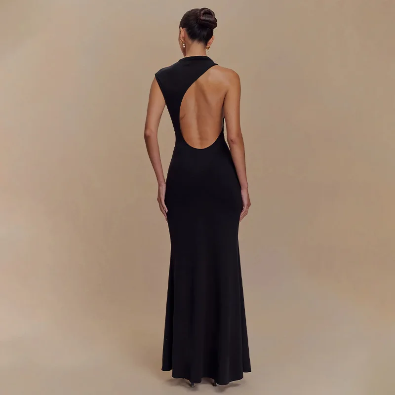 Elegant Solid Color Women Evening Party Maxi Dresses New Design Sleeveless Slim Dress Summer Lady Sexy Backless High Waist Gowns