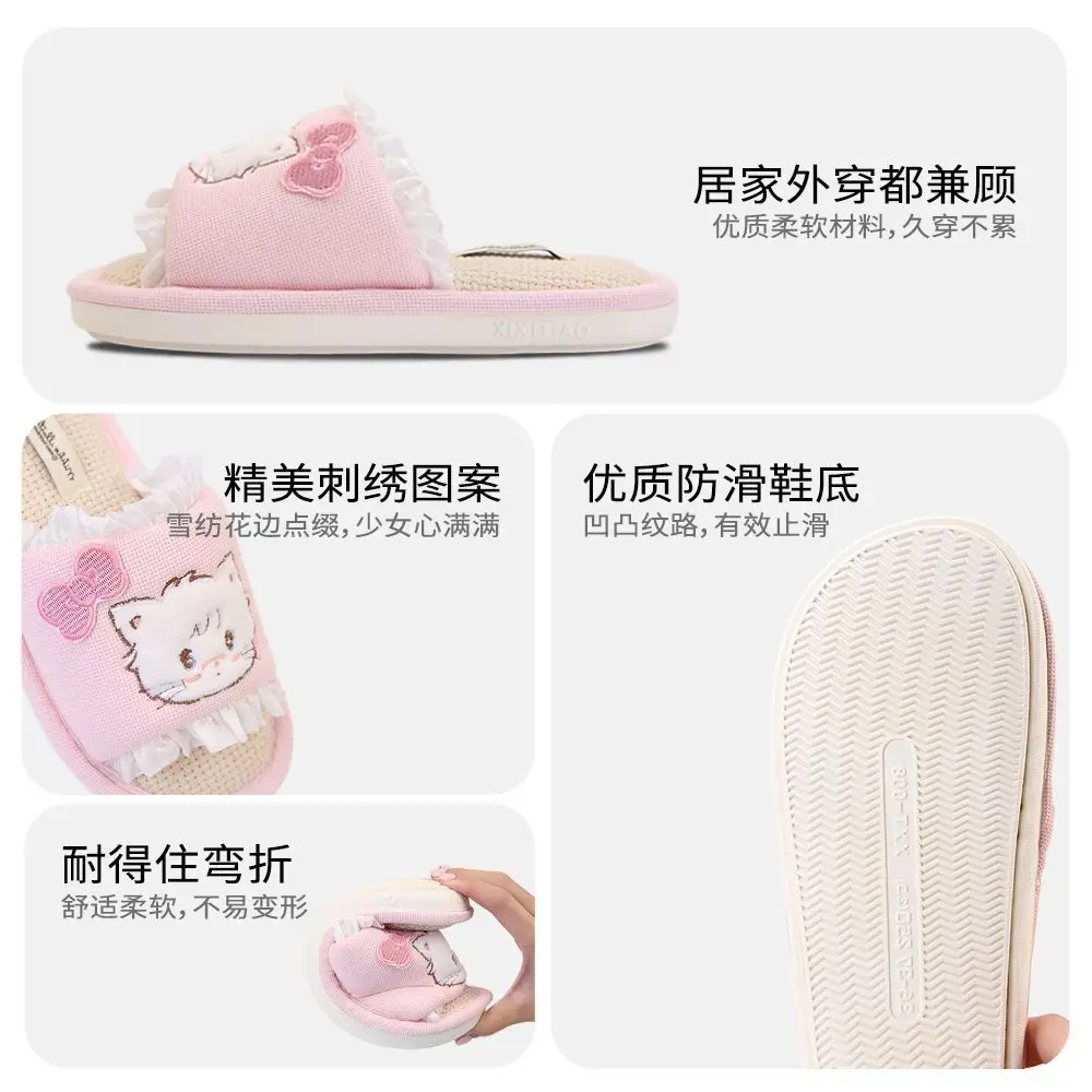 Kawaii Mikko القطن الكتان النعال لطيف المضادة للانزلاق كل موسم موضة الربيع الصيف المرأة ارضيات داخلية أحذية الفتيات الهدايا اللعب