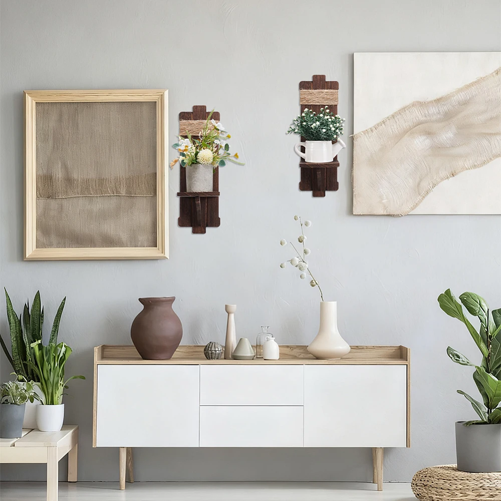 2 Sets Coffee Wall Decor Candles Sconces Vintage Rustic Handmade Wooden Wall-Mount Candles Holders Wood Farmhouse Candles Sconce