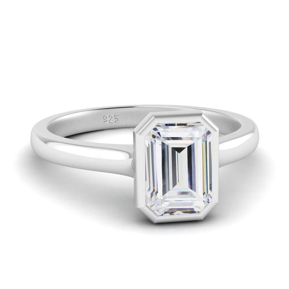 Redwood 5*7mm 1ct Moissanite Ring Emerald Cut With Certificate 100% Pure Silver 925 Wedding Party Jewel Trend Luxury Wife Gift