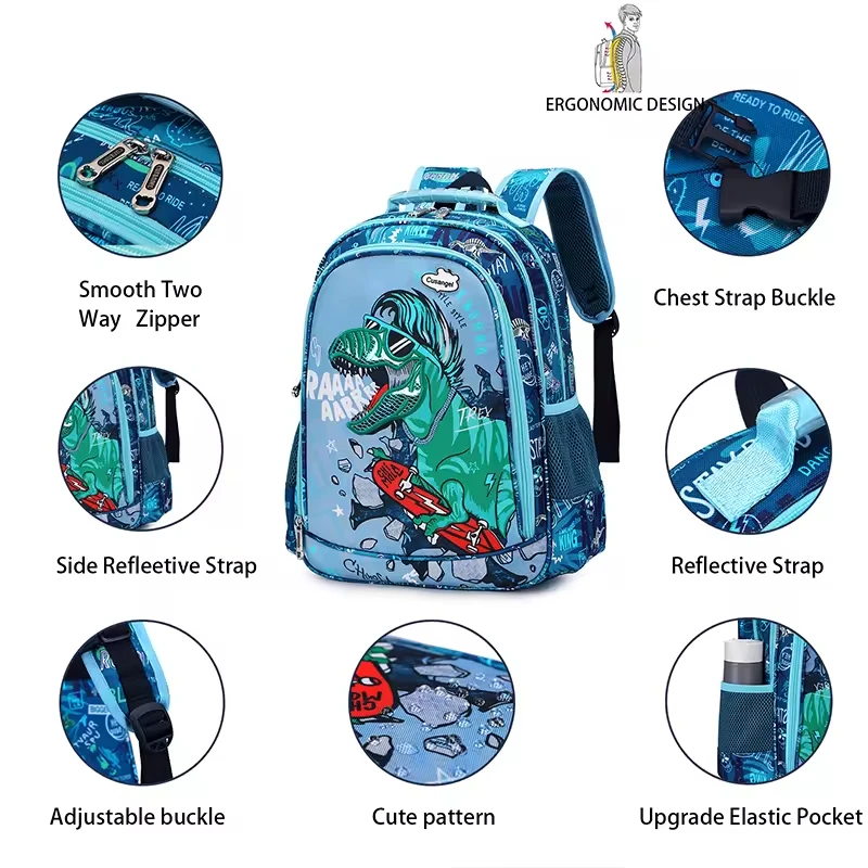 High Quality New Arrivals School Backpack Set Dinosaur Cartoon Bag Schoolbags Kids Backpack 3PCS,A Backpack,A Pen Bag,A Meal Bag