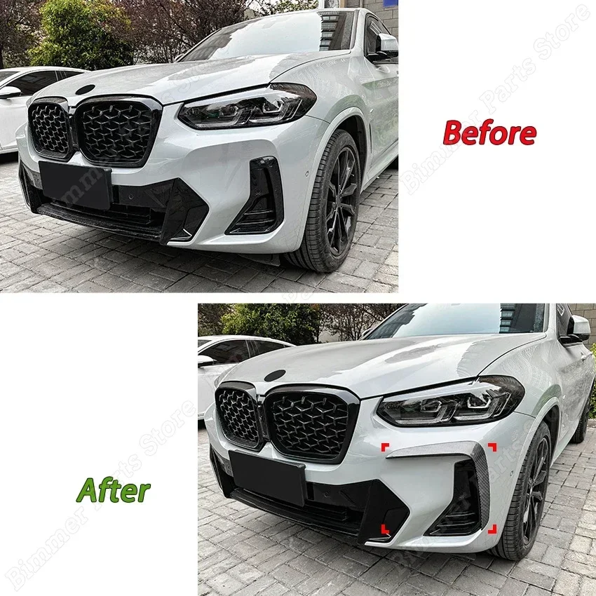 ABS Gloss Black Car Front Bumper Side Splitter Spoilers For BMW X3 X4 G01 G02 M Sport LCI 2022 2023+ Fog Lamp FrameTrim Stickers