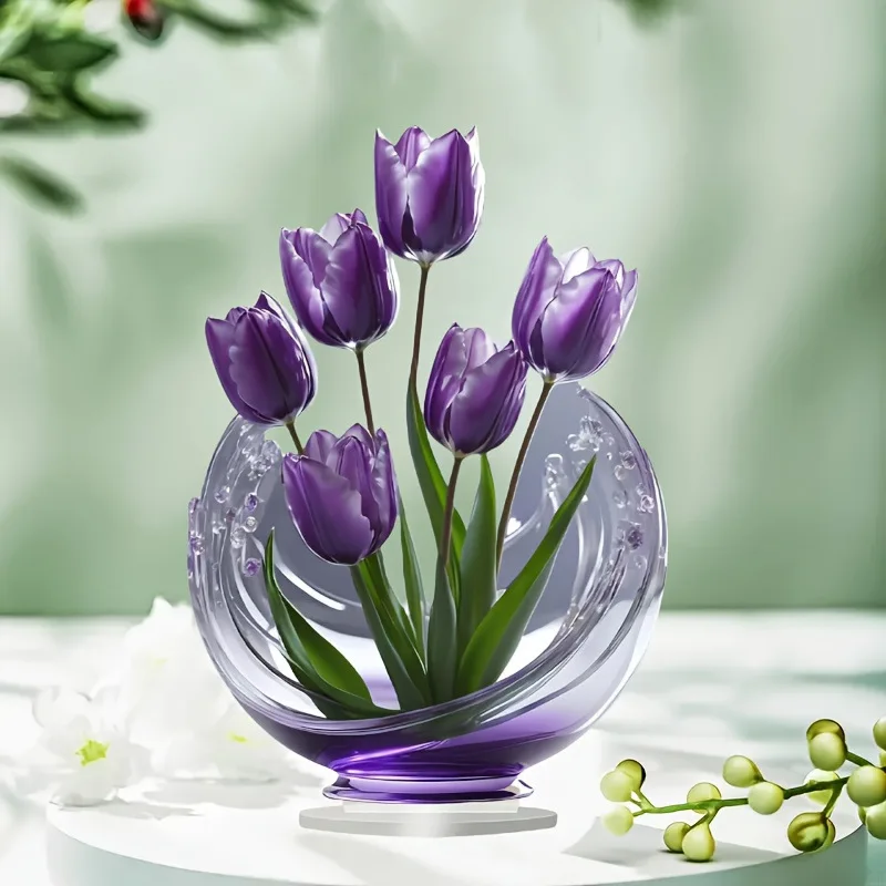Purple Turquoise Flower Desktop Decoration Ornament Flat 2D Multifunctional Indoor and Outdoor Art