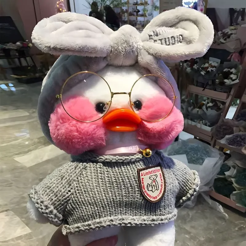 30cm Pink Pato Yellow Lalafanfan Pato Cafe Girl Plush Toy Cute Kawaii Lalafanfan Doll Wearing Glasses Wearing Clothes Toys Gift