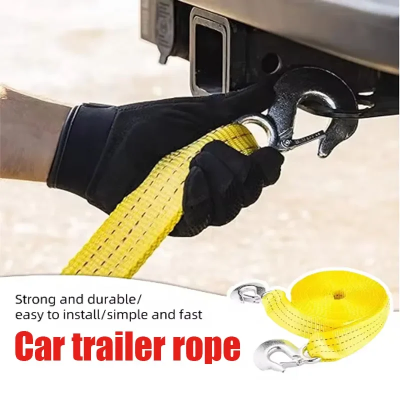 New 1 Pcs 4M Car Tow Cable Heavy Duty 5 Ton Trailer Rope Towing Pull Rope Strap Hooks Van Road Recovery Car Accessories