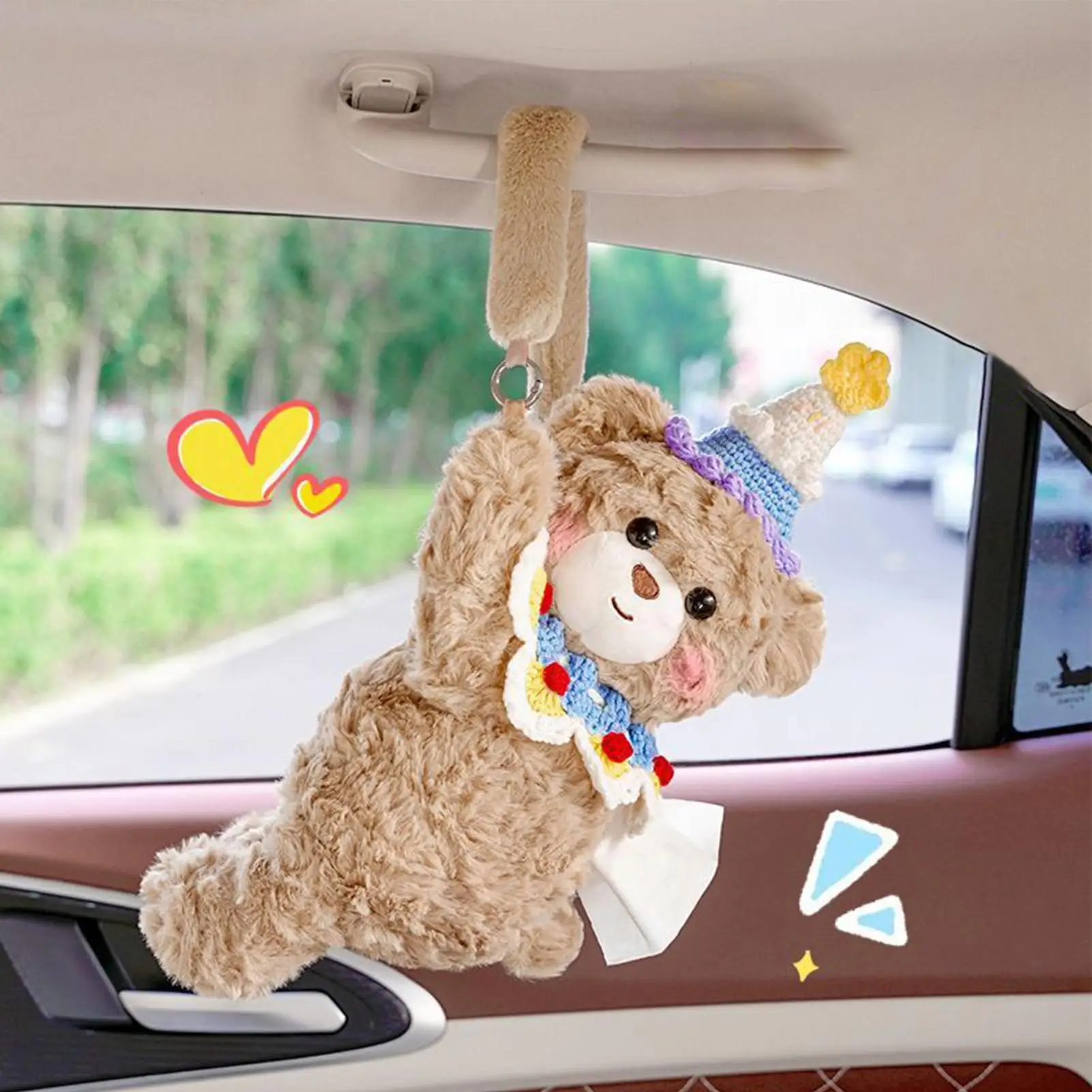 Tissue Box Holder for Car Soft Plush Bear Decorative Napkin Holder Headrest Tissue Box Cover for SUV Truck Sedan Seat Back Home