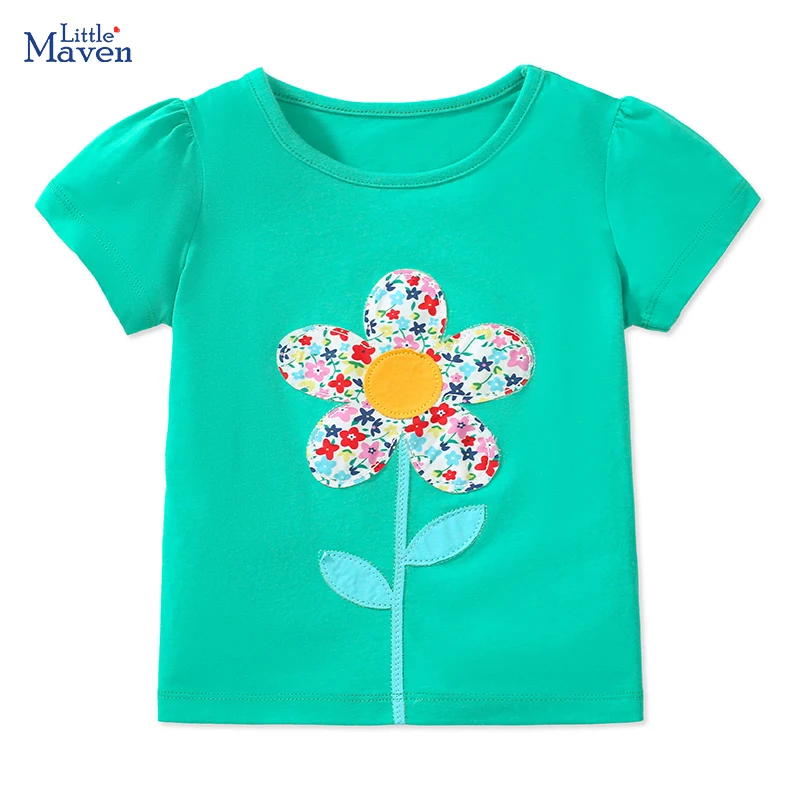 Little maven 2024 Summer Kids Clothes for Baby Girls T Shirts Cartoon Flowers Children\'s Clothing Cotton Tops Tees