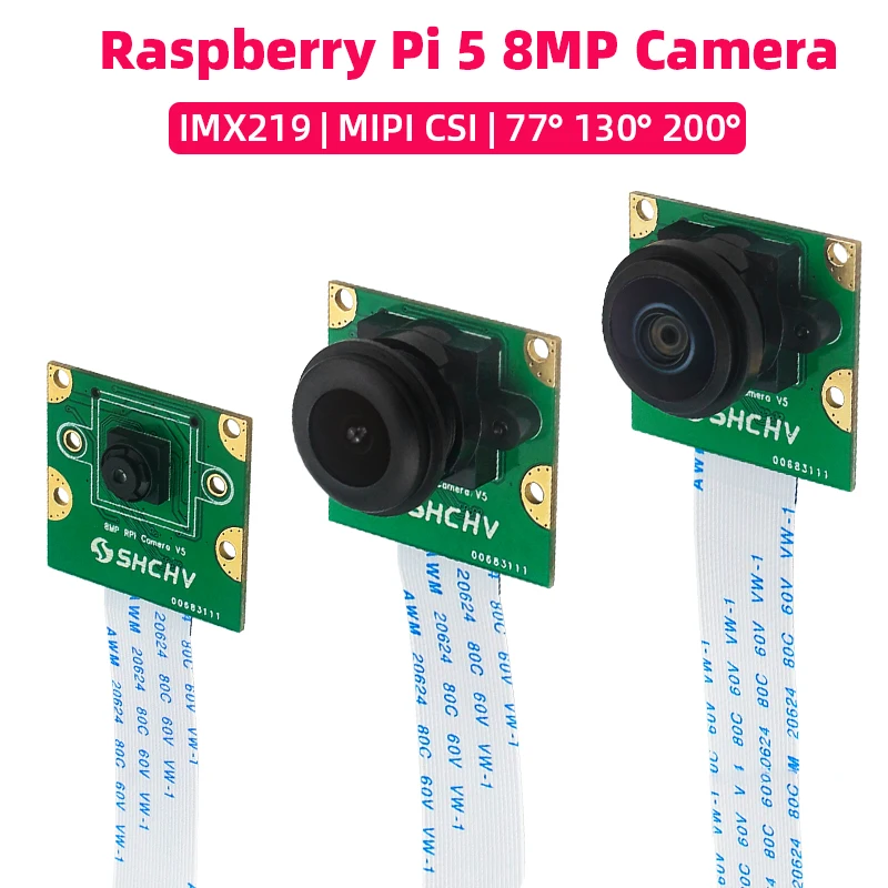 Raspberry Pi 5 Câmera de 8MP, Sensor IMX219, FOV Fisheye, Interface Mini CSI, 15cm FFC para RPI 5, Pi5, 77 °, 130 °, 200 °