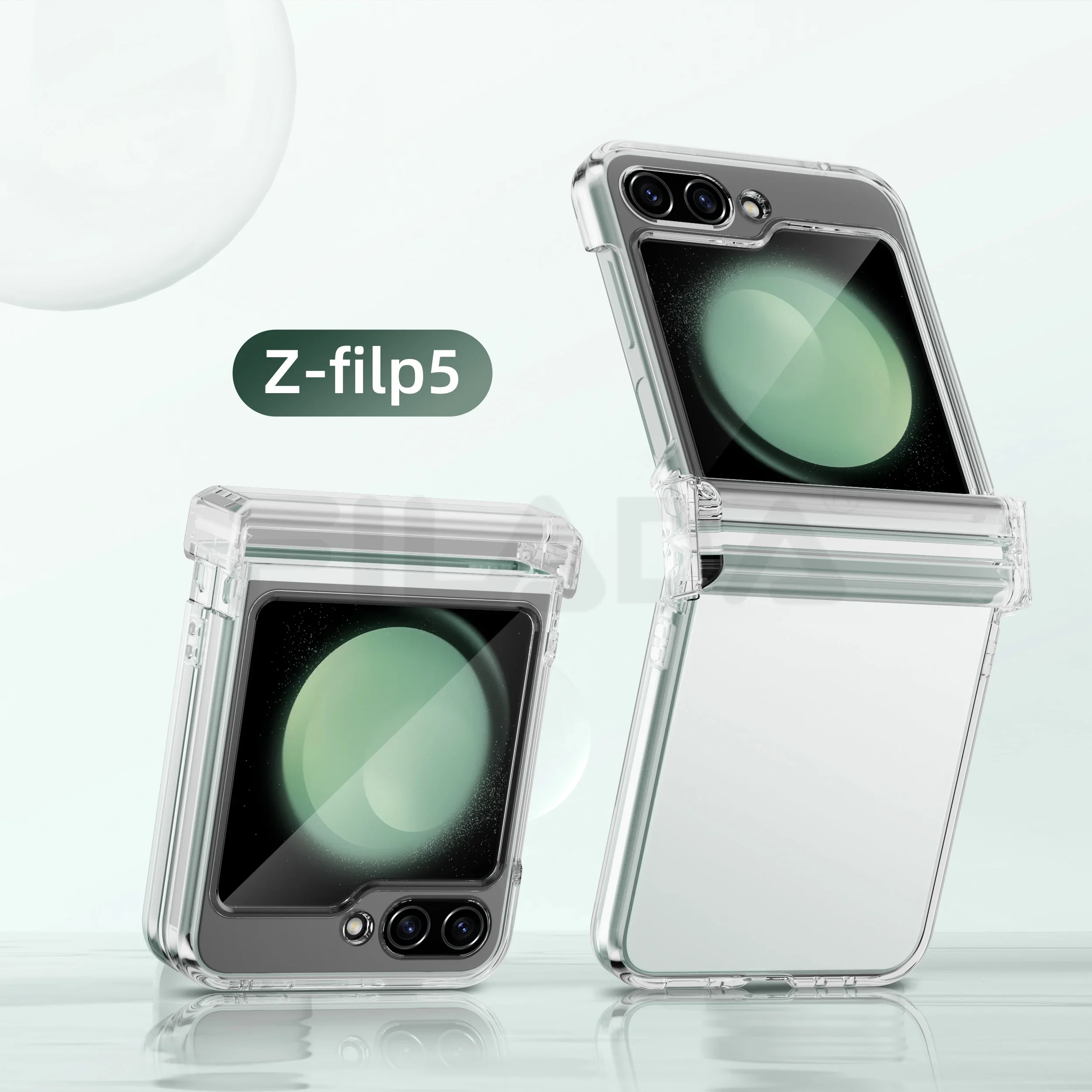 

For Samsung Galaxy Z Flip 5 5G Case Transparent Folding Hingle Magnetic Wireless Charging With Mirror Film Shockproof Hard Cover