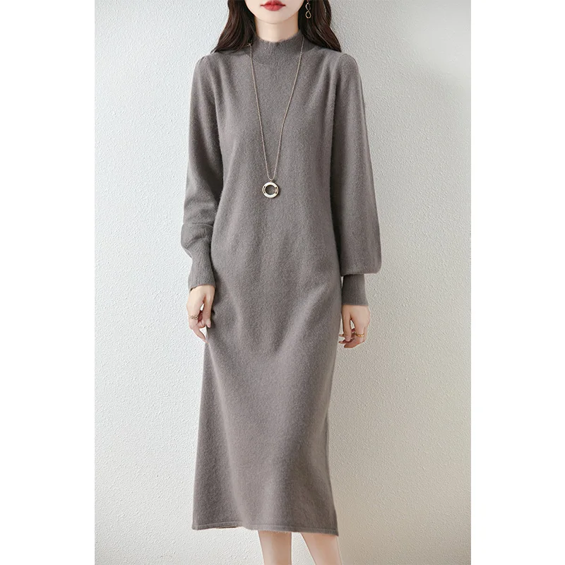 Loose Cashmere Dresses For Women 100% Wool Knitted Jumpers 2024 Autumn/Winter New Fashion Winter Long Dresses Female Pullovers