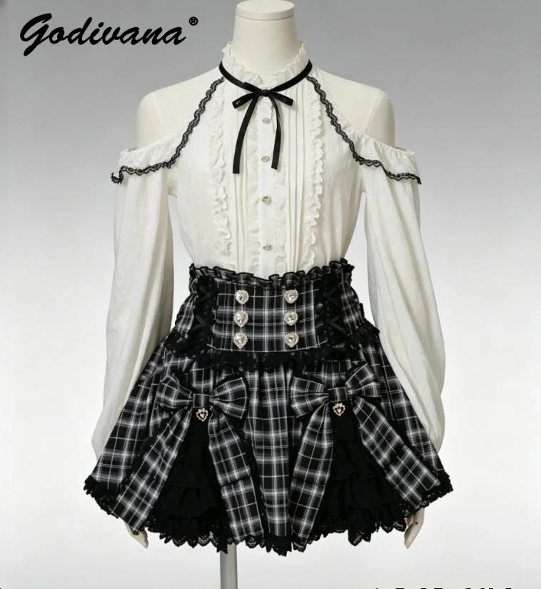 

S-5XL Japanese Liz Sweet Short Skirt 2026 Spring and Summer Cute Bow Girl Women's Rhinestone Double-breasted A Line Skirts