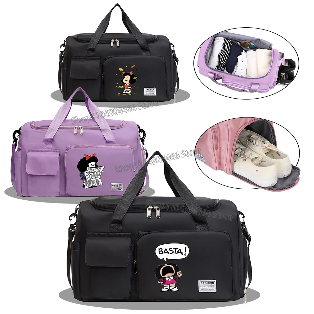 New Mafalda Large Gym Bag Basta Anime Travel Bags Solid-liquid Separation Tote Bag for Gym,yoga,travel,swimming Custom Bags Gift