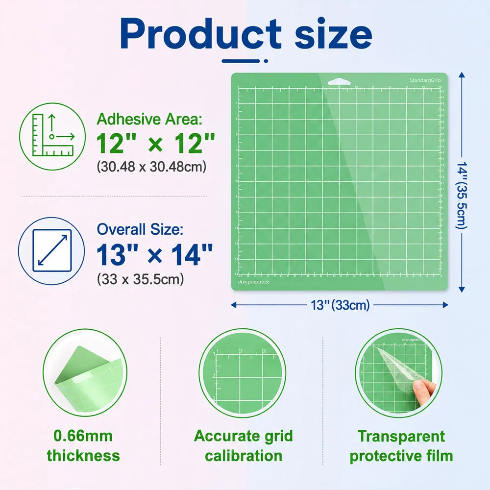 5-Pack 12x12in Multi-Grip Reusable PVC Cutting Mats with Scraper, Grid & Protective Film for Vinyl, Paper, Fabric, HTV & DIY