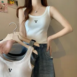 Sexy Embroidered Camisole Latex Breast Pad with Integrated Fixed Cup Bottoming Sleeveless Top for Summer Tank Top Women