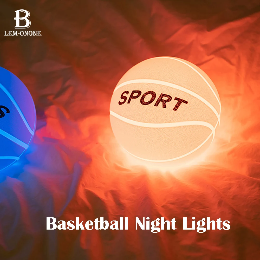 Ball Shaped Night Light LED Silicone Patting Lamp Novelty Play Basketball for Kids Bedroom Bedside Decor Birthday Holiday Gift