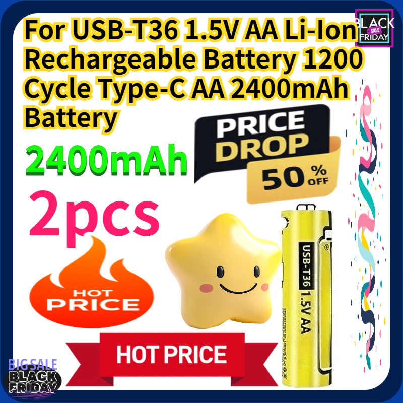 

For USB-T36 1.5V AA Li-Ion Rechargeable Battery 1200 Cycle Type-C AA 2400mAh Battery