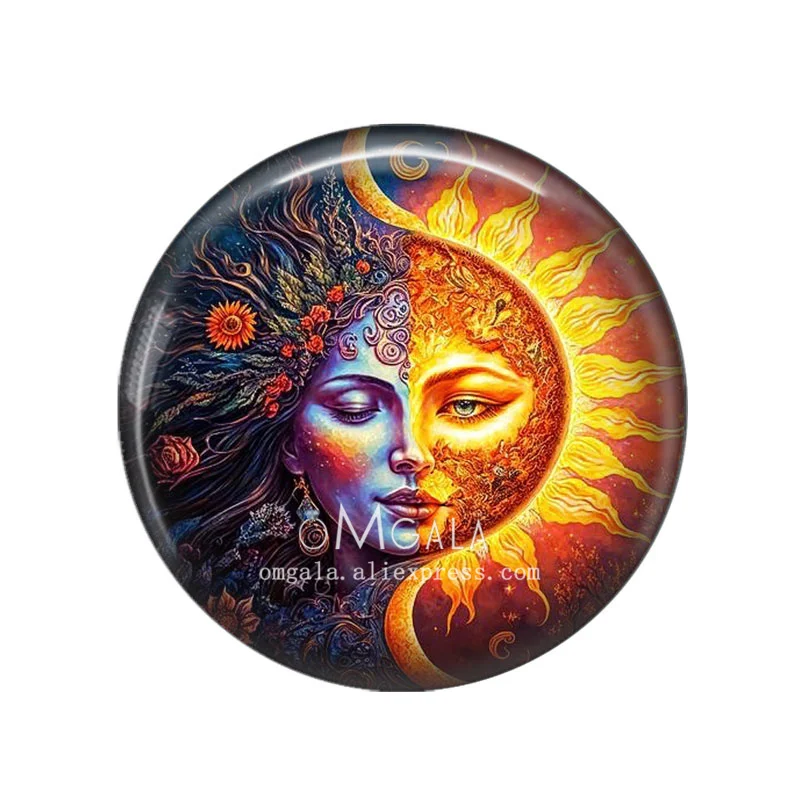Golden Black Sun and Moon Art Patterns 12mm/18mm/20mm/25mm Round Photo glass cabochon demo flat back Making findings