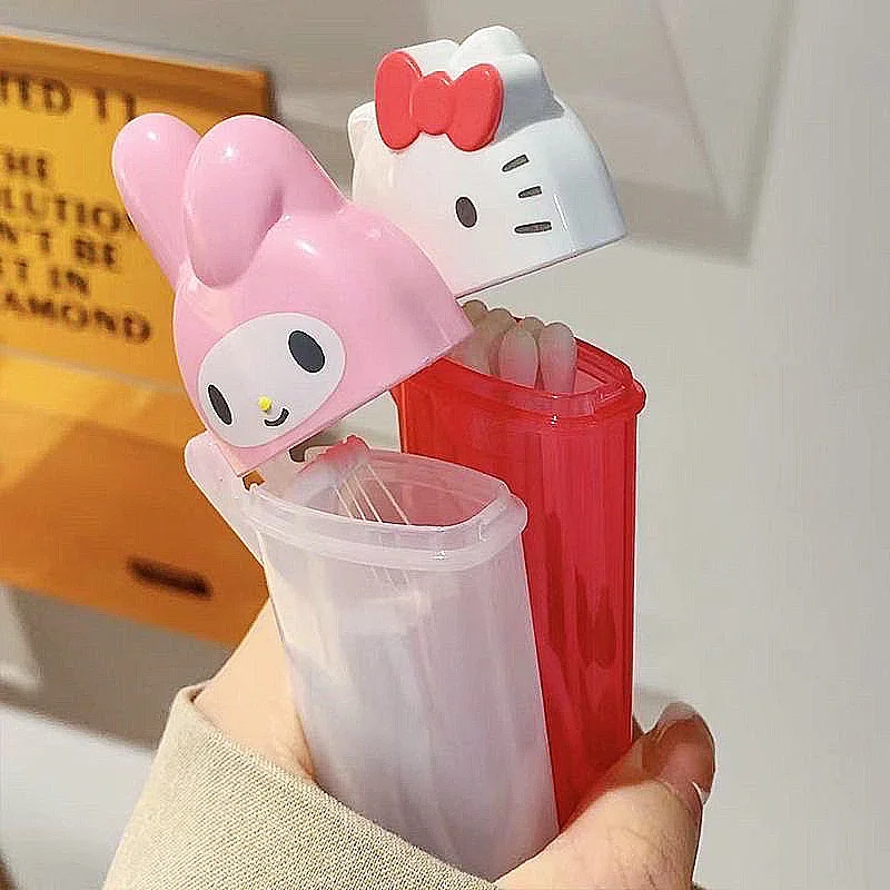 Sanrios Mini Portable Storage Box Anime Hellokittys Medicine Box Cotton Swab Holder Case Cute Mymelody Toothpick Storage Box