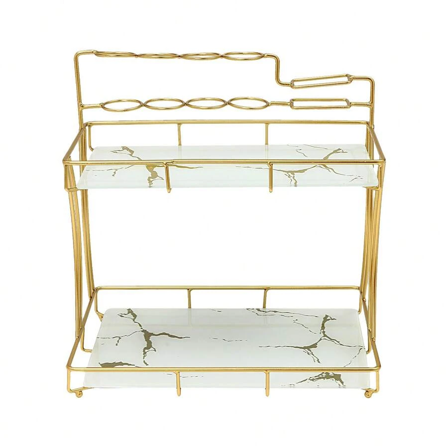 RAINAUT GDRASUYA10 2-Tier Makeup Shelf Organizer Bathroom Organizer Countertop With Toothbrush Holders Vanity Tray Dresser Counter For Dresser,Bedroom, Living Room Black Gold/White Gold (White Gold)[Best Gift For Family&Friends] Home Bathroom Decor Summer