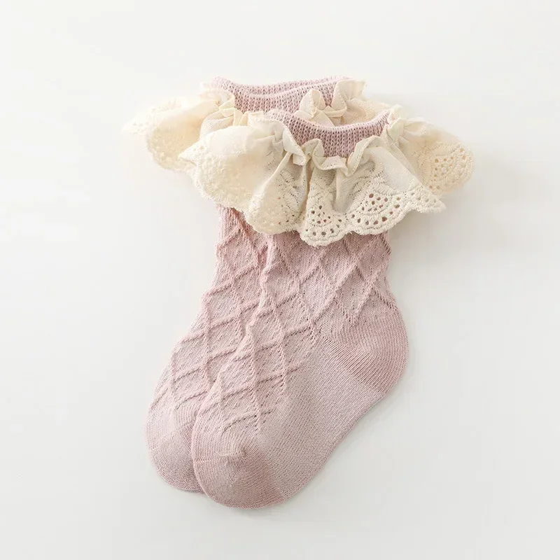 Baby Girls Socks Spring Summer Children Cotton Socks Comfortable Infant Newborn Princess Lace Mid Tube Socks 0-6 Years