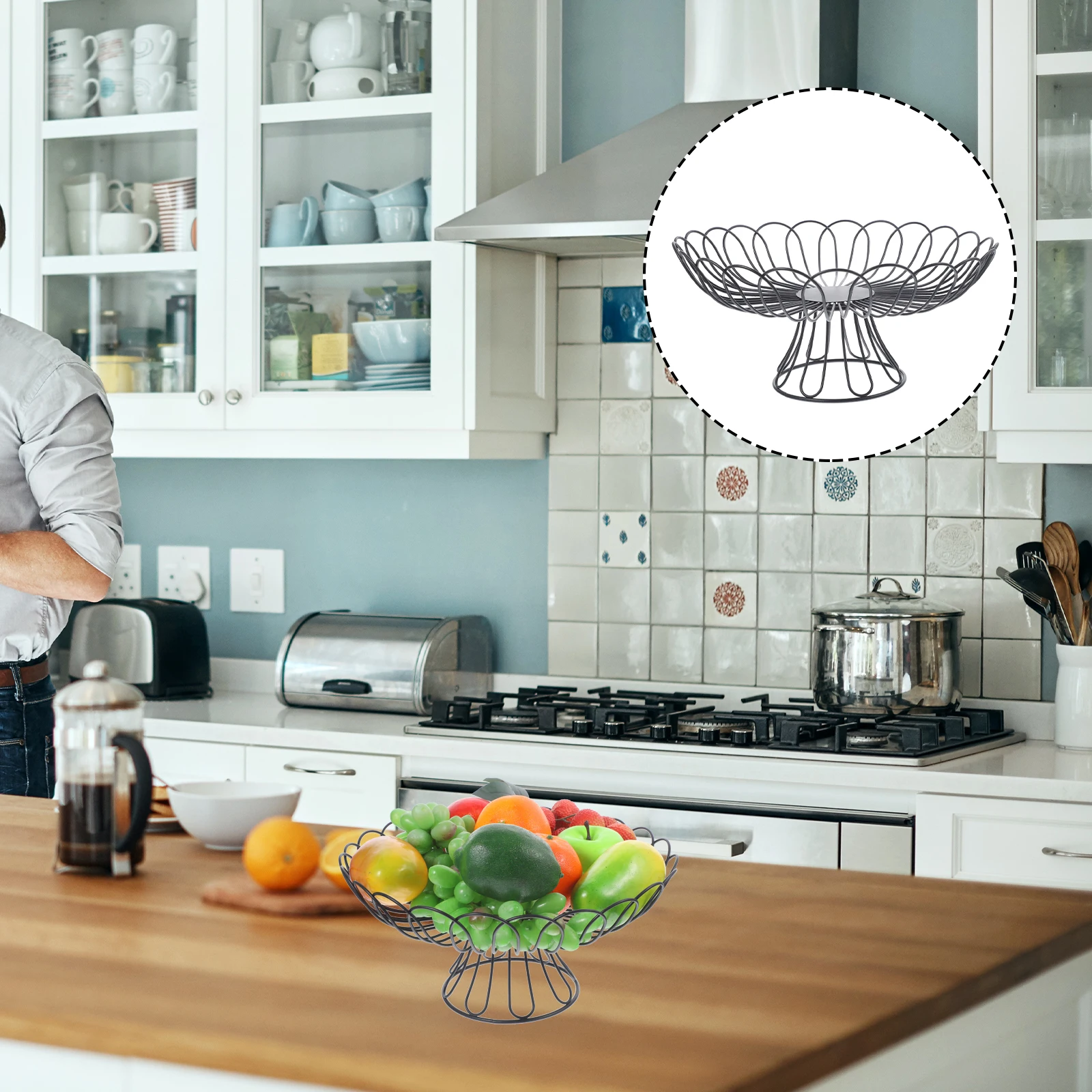 

Wire Woven Fruit Plate Basket Bowl for Kitchen Counter Storage Black Baskets Material Smooth Surface Scratch Protection
