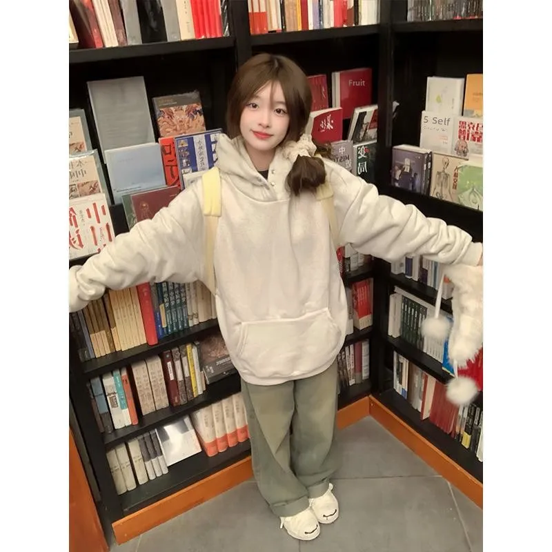 ay Pure Cotton Button up Hoodie Women's Autumn Winter Thiened Silver  Velvet Jaet American Trendy Brand Casual Wear