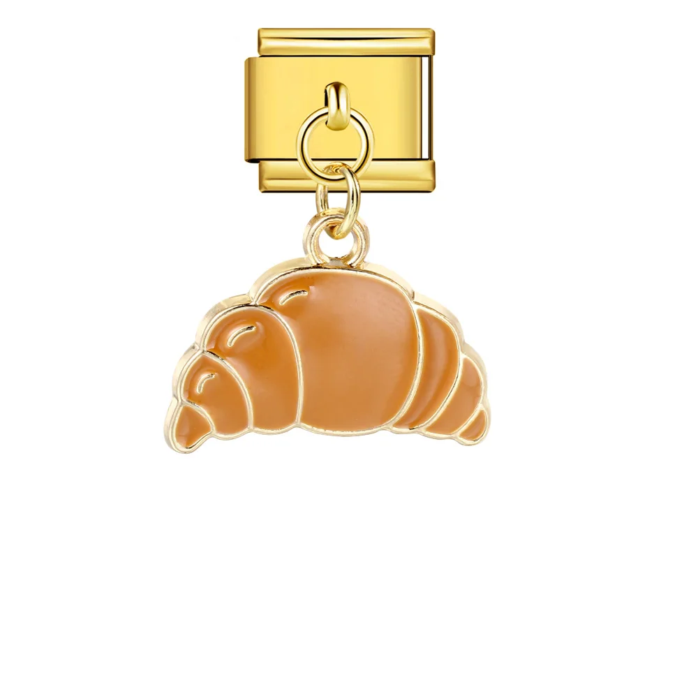 GEMOSA ciambella Hamburger patatine fritte ciondolo Croissant collegamenti italiani Charm Fit 9mm bracciale in acciaio inossidabile gioielli fai da