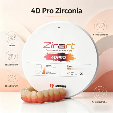 Lodden 4D PRO Zirconia Multilayer Block 98mm*10-25mm A1 A2 A3 Open System Multilayer Zirconia Disc for CAD CAM Dental Materials