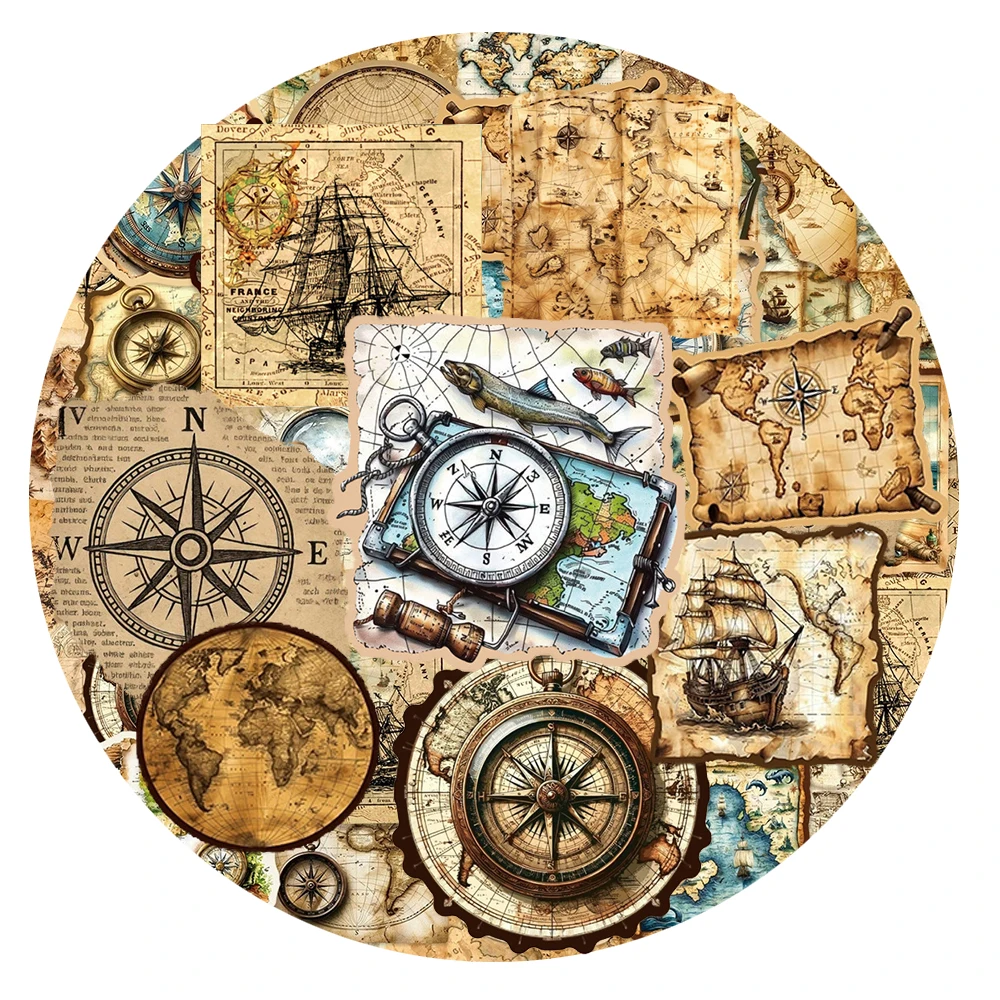 

10/30/50pcs Classic Vintage World Maps Stickers Retro Cartoon Graffiti Sticker Waterproof DIY Notebook Phone Suitcase Decals Toy