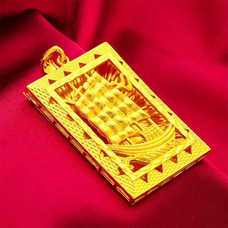 24K Gold Smooth-Sailing Men's Pendant, AU999 Pure - Tough 3D Sailboat Style, Texture Refraction, Neck Luck Charm
