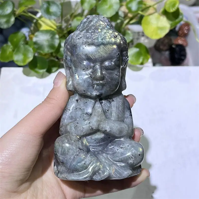 

Natural Labradorite Buddha Carving Crystal Healing Fengshui Fashion For Home Decoration Lucky Gift 1pcs
