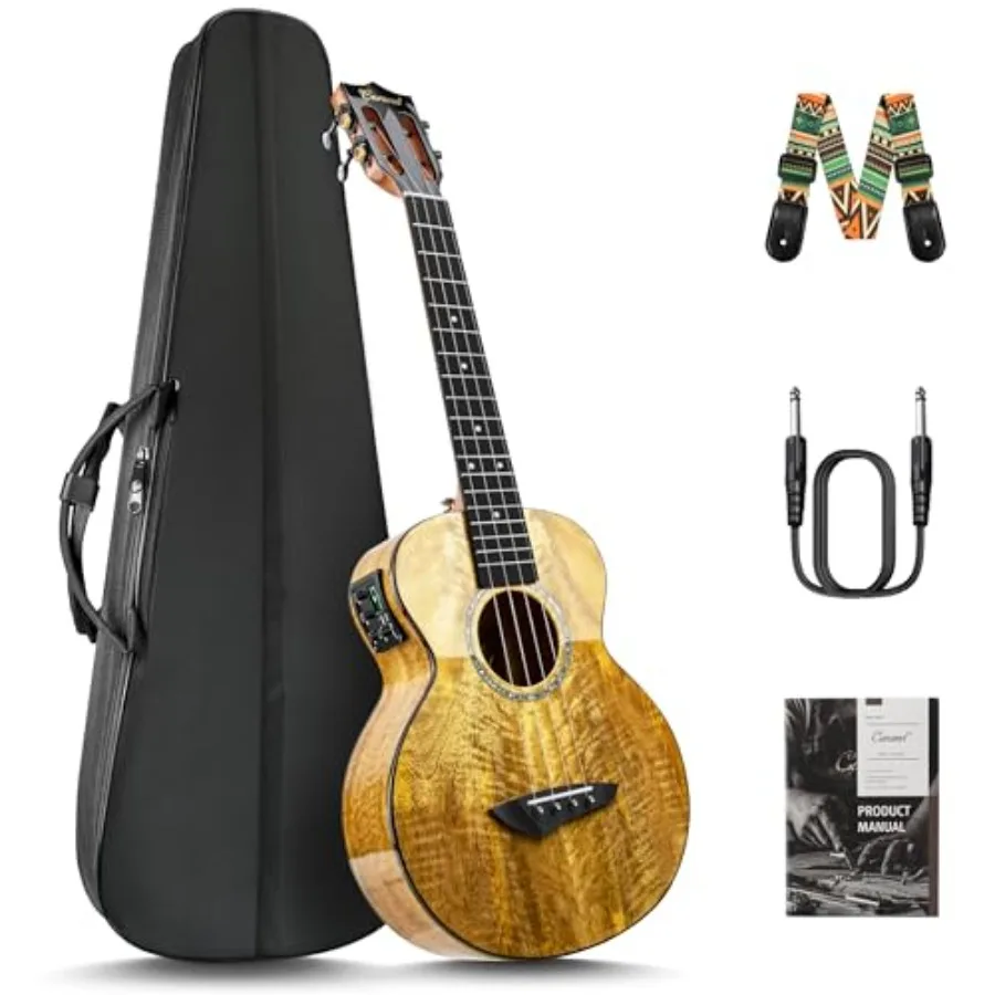Tenor ukulele for live performance, solid mango wood body, glossy finish, rich tone and amplified versatility